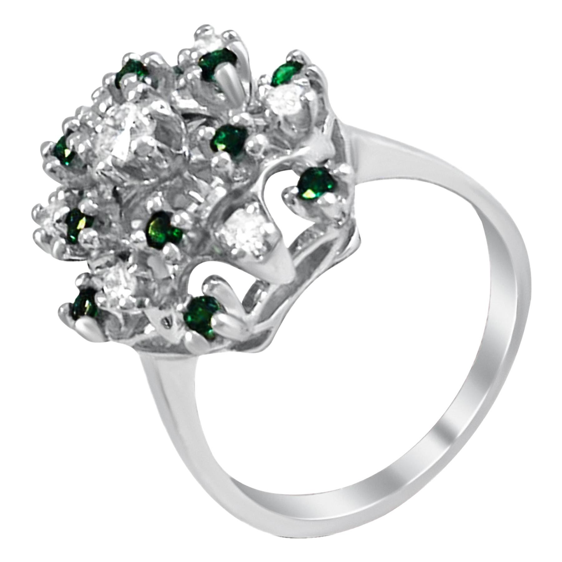 14 Karat Vintage Diamond and Emerald Ring For Sale