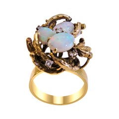14 Karat Vintage Diamond and Opal Ladies Ring