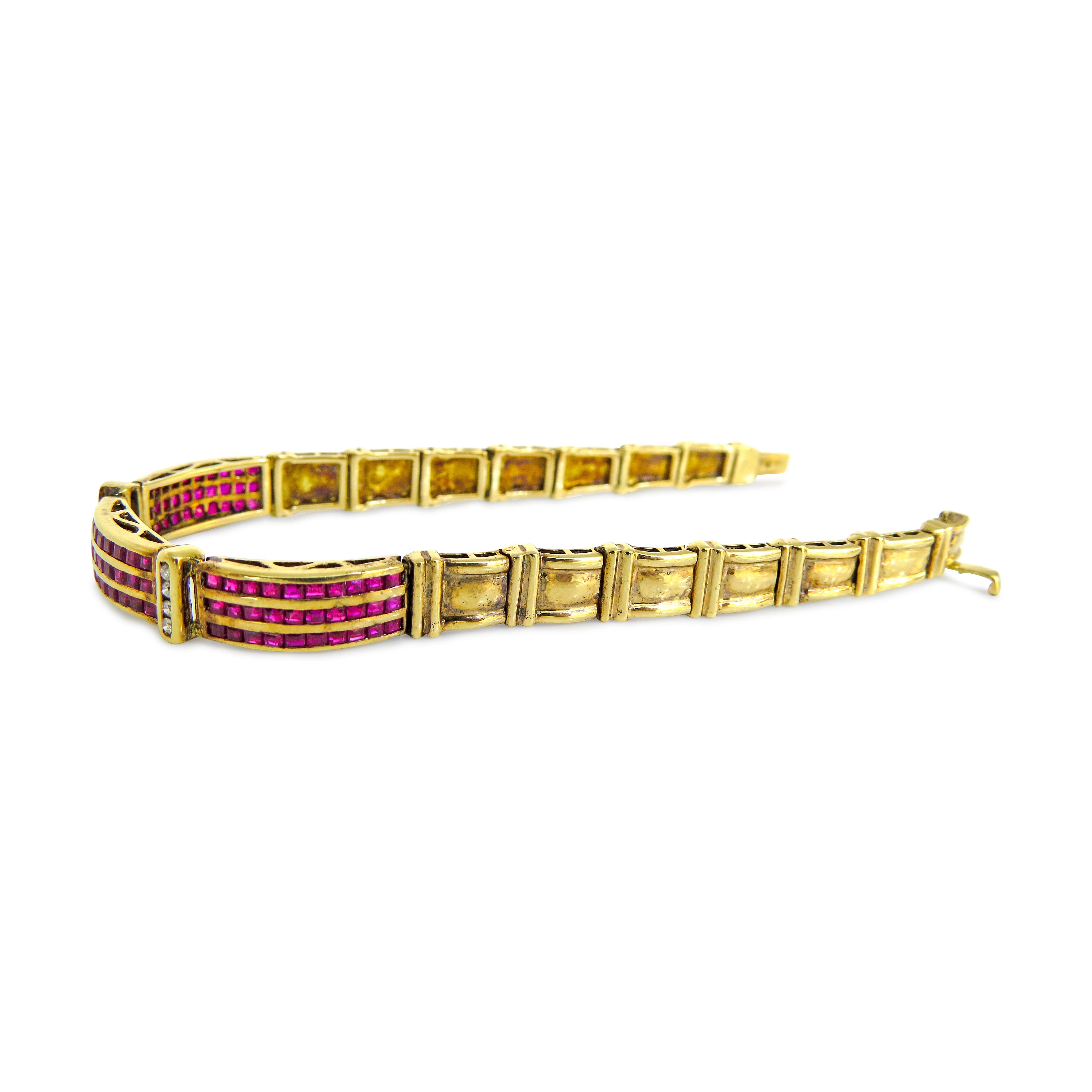 14 Karat Vintage Diamond and Ruby Ladies Bracelet In Excellent Condition For Sale In Jackson Heights, NY