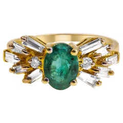 14 Karat Vintage Emerald and Diamond Ladies Ring