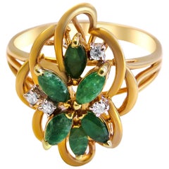 14 Karat Vintage Emerald and Diamond Ladies Ring