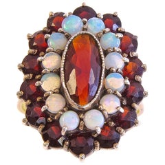 14 Karat Retro Garnet and Diamond Ladies Ring