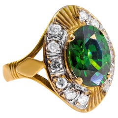 14 Karat Vintage Green Amethyst and Diamond Ladies Ring