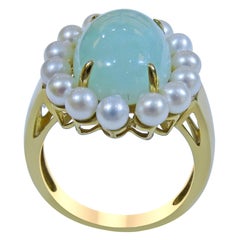 14 Karat Vintage Jade and Pearl Ladies Ring
