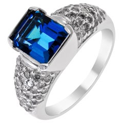 14 Karat Vintage London Blue Topaz and Diamond Ladies Ring