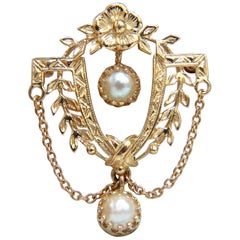 14 Karat Vintage Pearl Medallion Pendant Pin