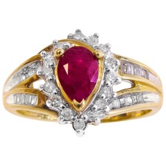14 Karat Vintage Rub and Diamond Ladies Ring