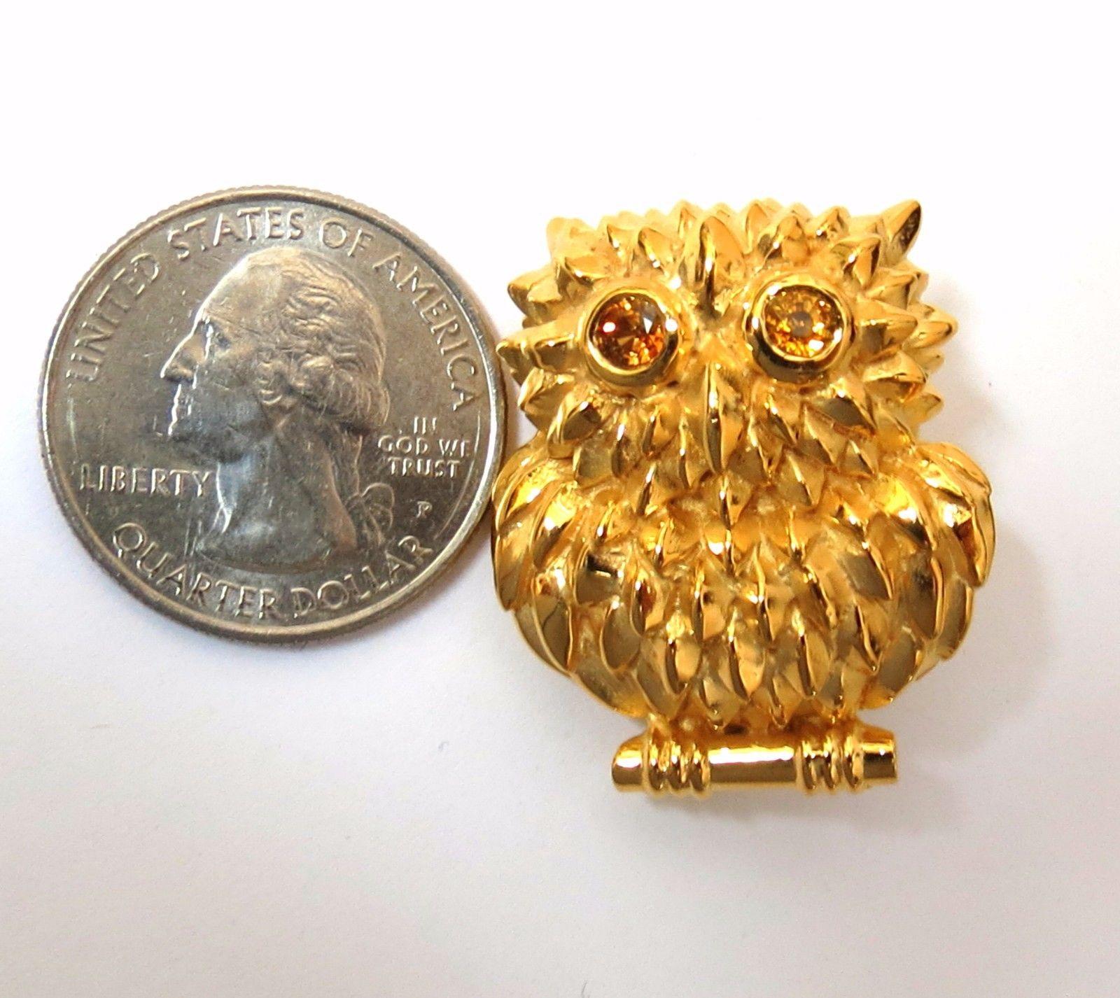 Round Cut 14 Karat Vintage Sapphire Owl Brooch Pin 3D Cute