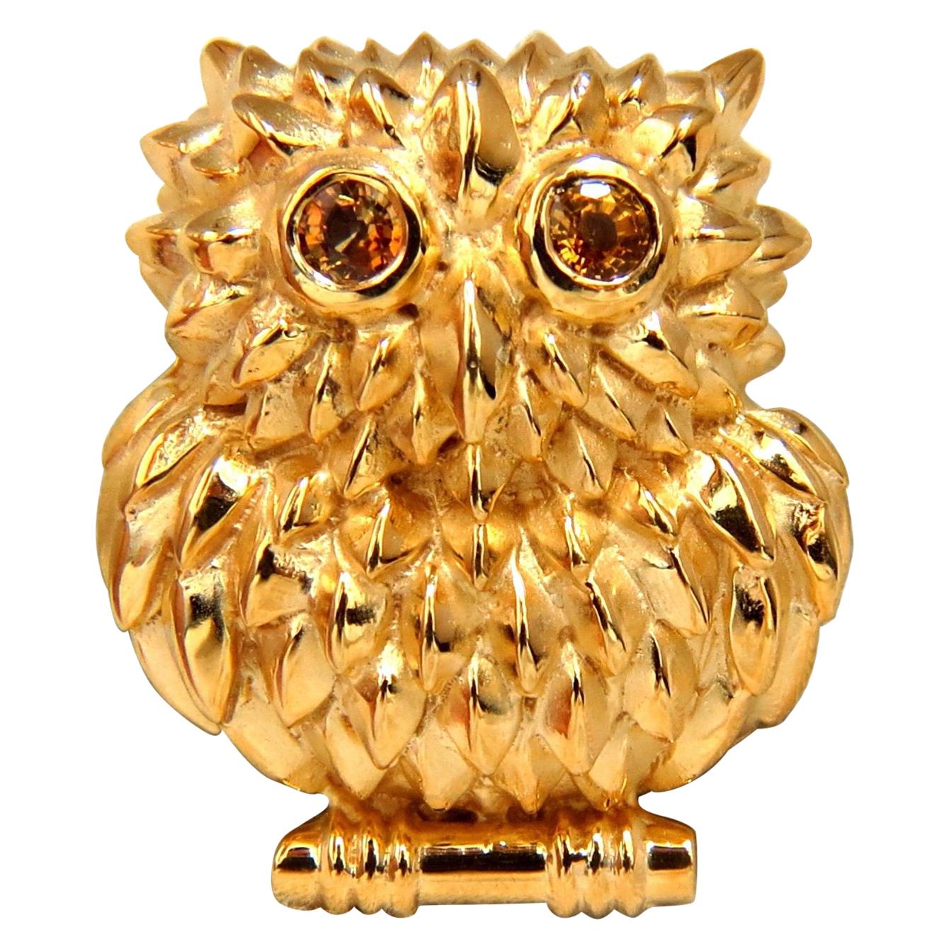 14 Karat Vintage Sapphire Owl Brooch Pin 3D Cute
