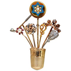 14 Karat Vintage Seamstress Thimble Collection Pin*
