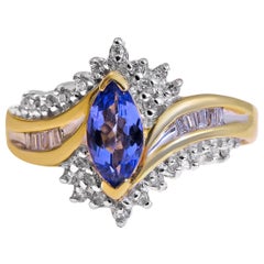 14 Karat Vintage Tanzanite and Diamond Ladies Ring