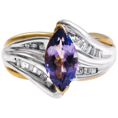 14 Karat Vintage Tanzanite and Diamond Ladies Ring