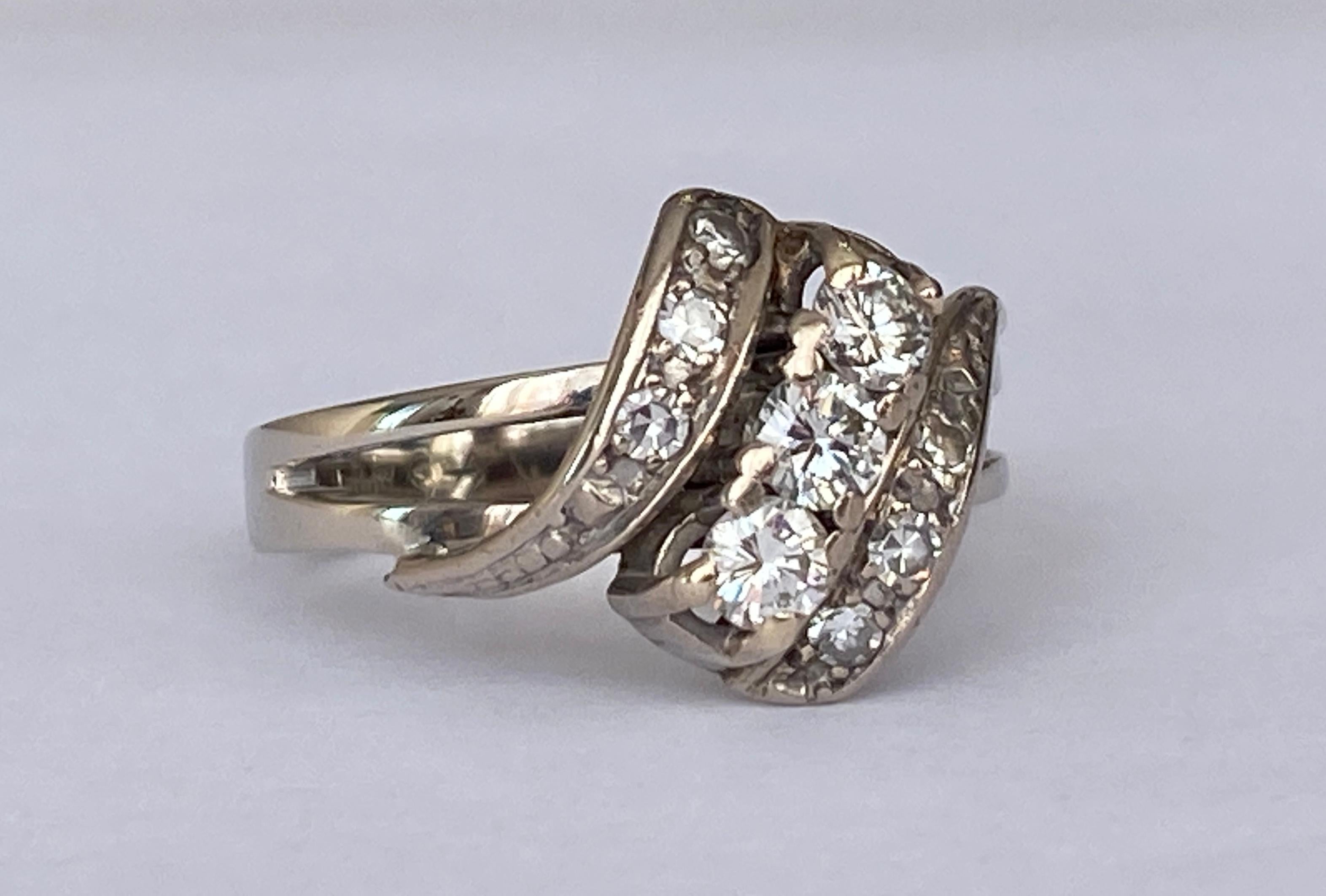 Post-War 14 Karat  Vintage White Gold Cocktail Ring with Diamonds For Sale