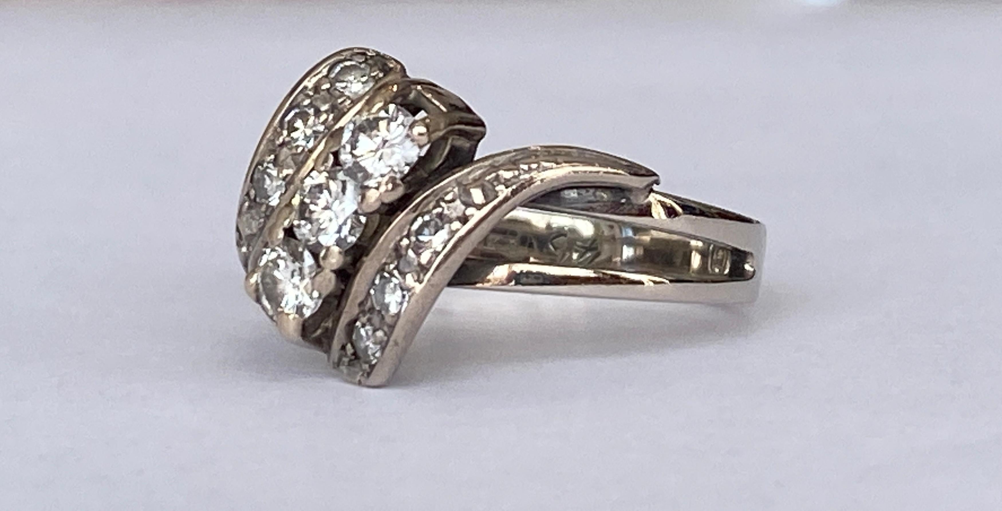 Mixed Cut 14 Karat  Vintage White Gold Cocktail Ring with Diamonds For Sale