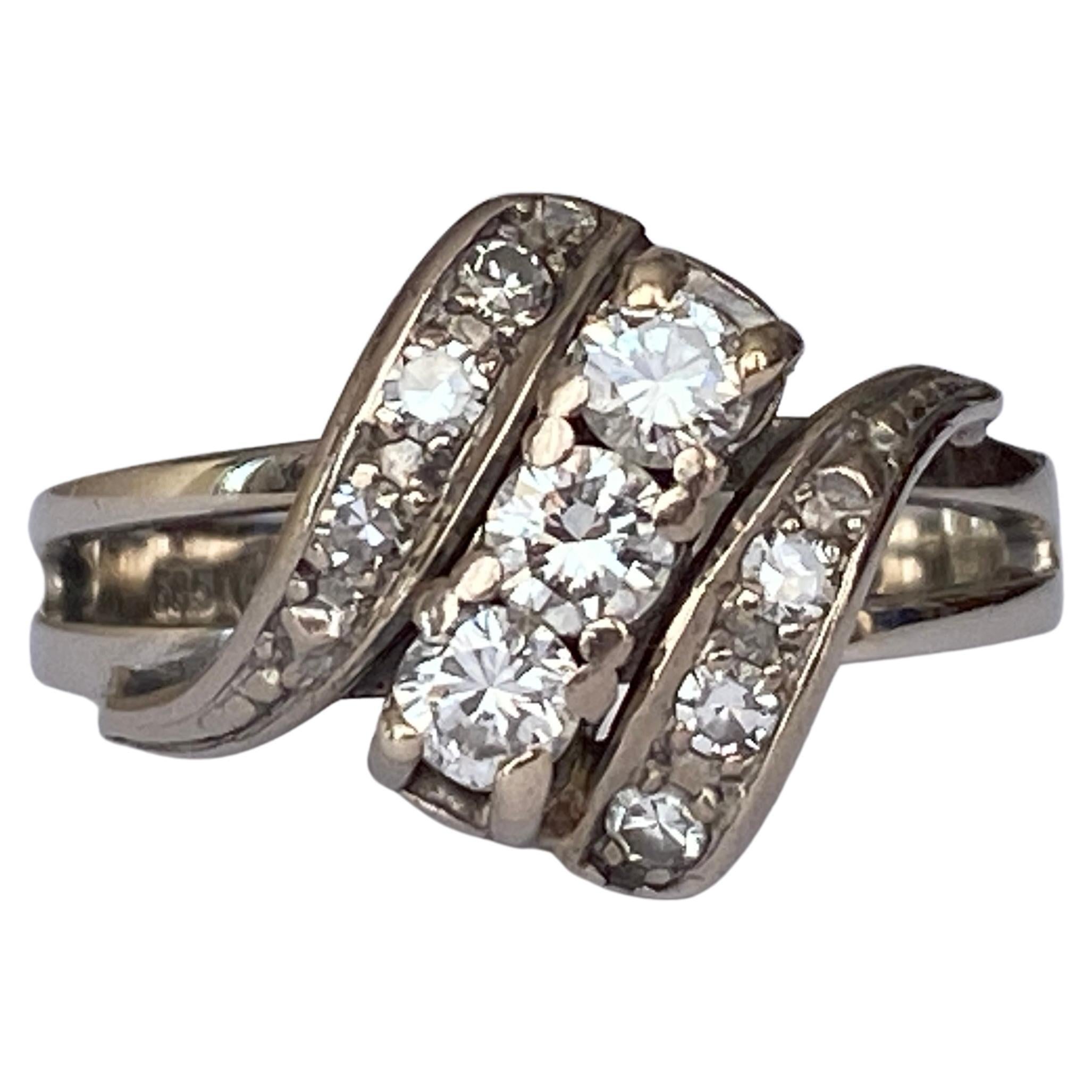 14 Karat  Vintage White Gold Cocktail Ring with Diamonds For Sale