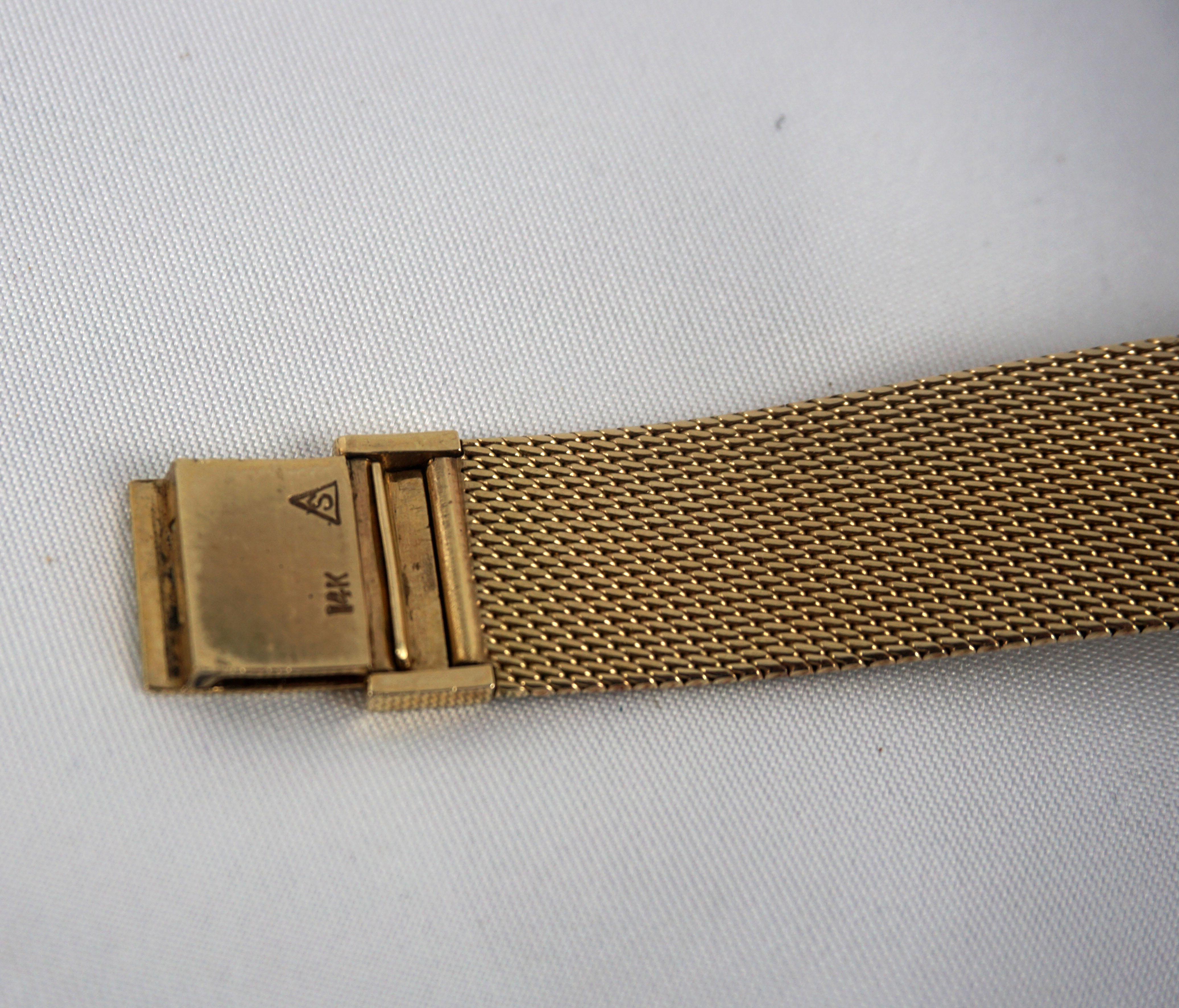 Art Deco Mid Century Modern 14 Karat Vintage Yellow Gold Geneva Bracelet Watch For Sale