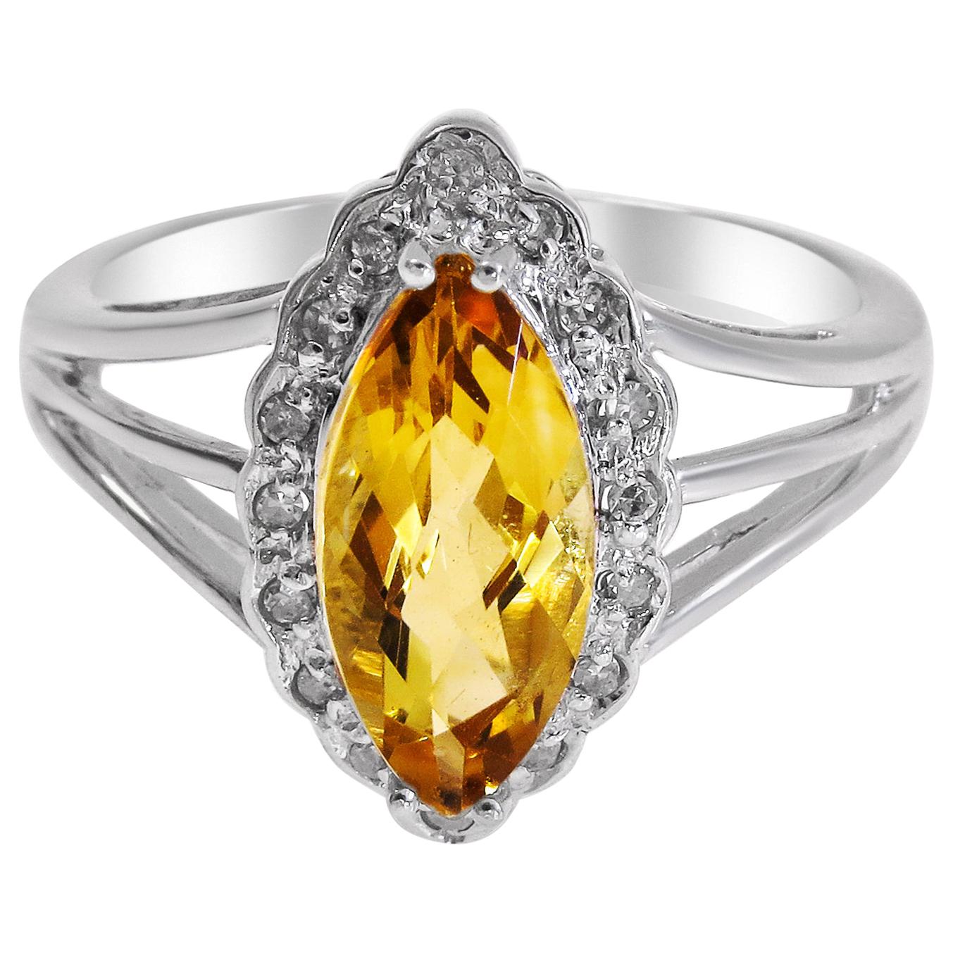 14 Karat Vintage Yellow Topaz and Diamond Ladies Ring For Sale