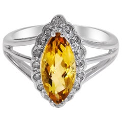 14 Karat Vintage Yellow Topaz and Diamond Ladies Ring