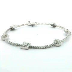 14 Karat Whit Gold 2.34 Carat Natural Diamond 6-Station Halo Tennis Bracelet