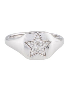 14 Karat White 0.06 Carat Diamond Pave Star Pinky Signet Ring