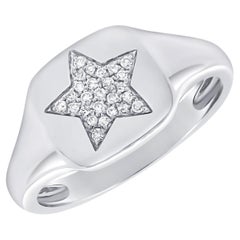 14 Karat Weiß 0,06 Karat Diamant Pave Stern Rosay Siegelring