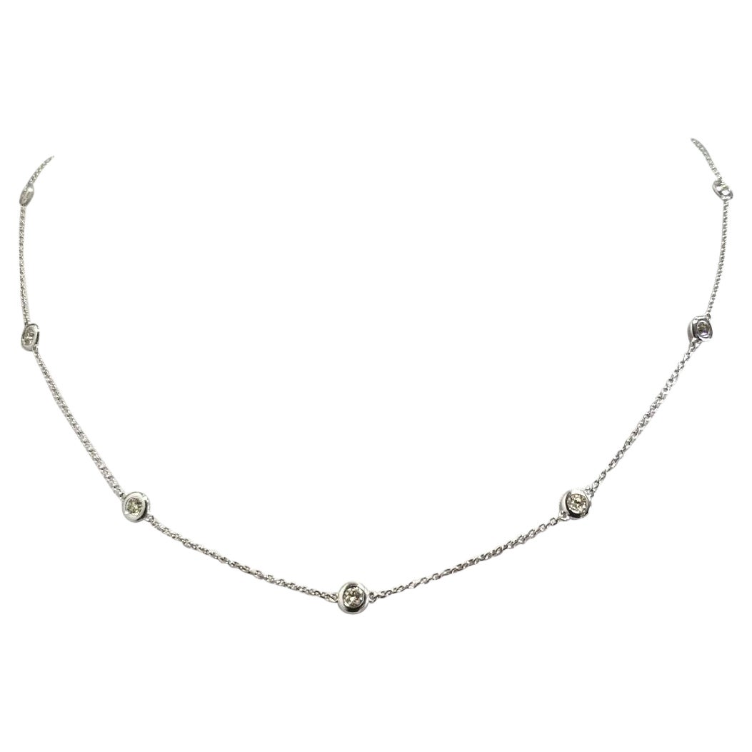 14 Karat White 1.08 Carati di diamanti naturali taglio rotondo per la collana Yard 17" in vendita