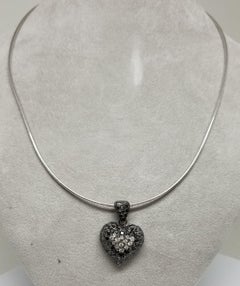 14 Karat White and Black Diamond Heart Pendant