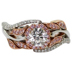 14 Karat White and Rose Gold 1.00 Carat GIA Diamond Ring with Pink Diamonds 14 Karat White and Rose Gold 1.00 Carat GIA Diamond Ring with Pink Diamonds