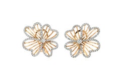 14 Karat White and Rose Gold Diamond Flower Earrings