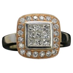 14 Karat White and Rose Gold Diamond Halo Ring