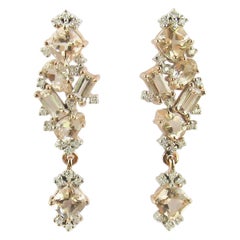 14 Karat White and Rose Gold Earrings with Diamonds and Morganite
