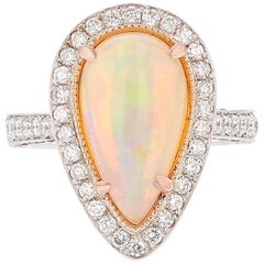 14 Karat White and Rose Gold Pear Opal, Pink Sapphire, and Diamond Ring