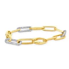 14 Karat White and Yellow Gold Alternating Diamond Paperclip Link Bracelet