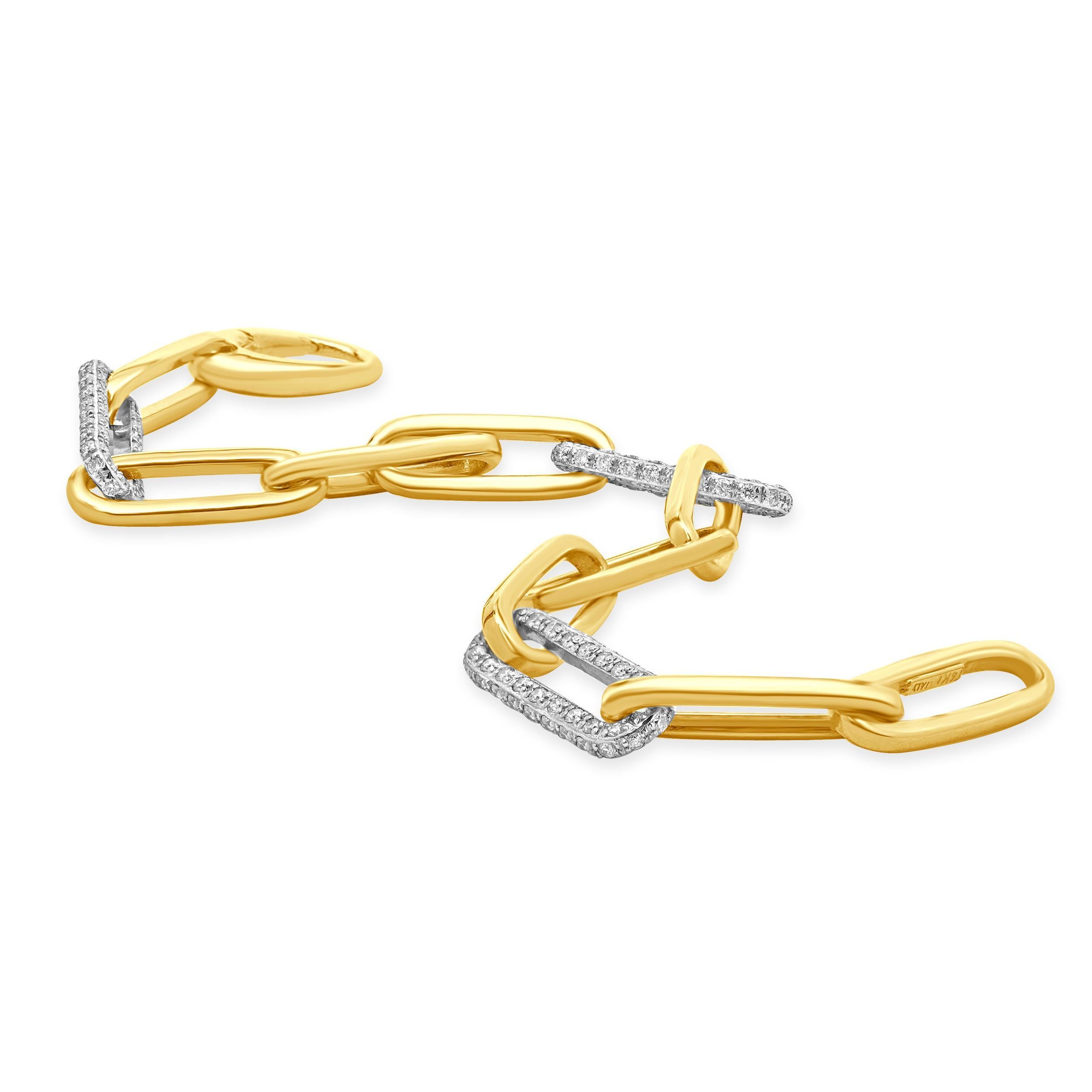 Bracelet à maillons en or blanc et jaune 14 carats avec diamants alternés Excellent état - En vente à Scottsdale, AZ