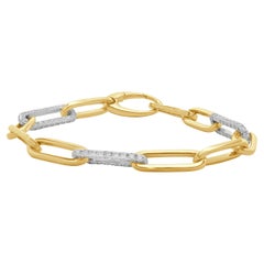 14 Karat White and Yellow Gold Alternating Diamond Paperclip Link Bracelet