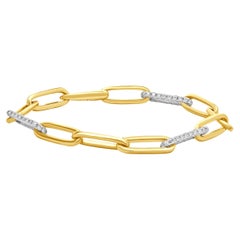14 Karat White and Yellow Gold Alternating Diamond Paperclip Link Bracelet