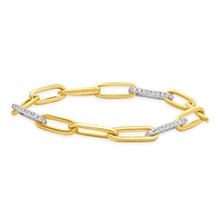 14 Karat White and Yellow Gold Alternating Diamond Paperclip Link Bracelet