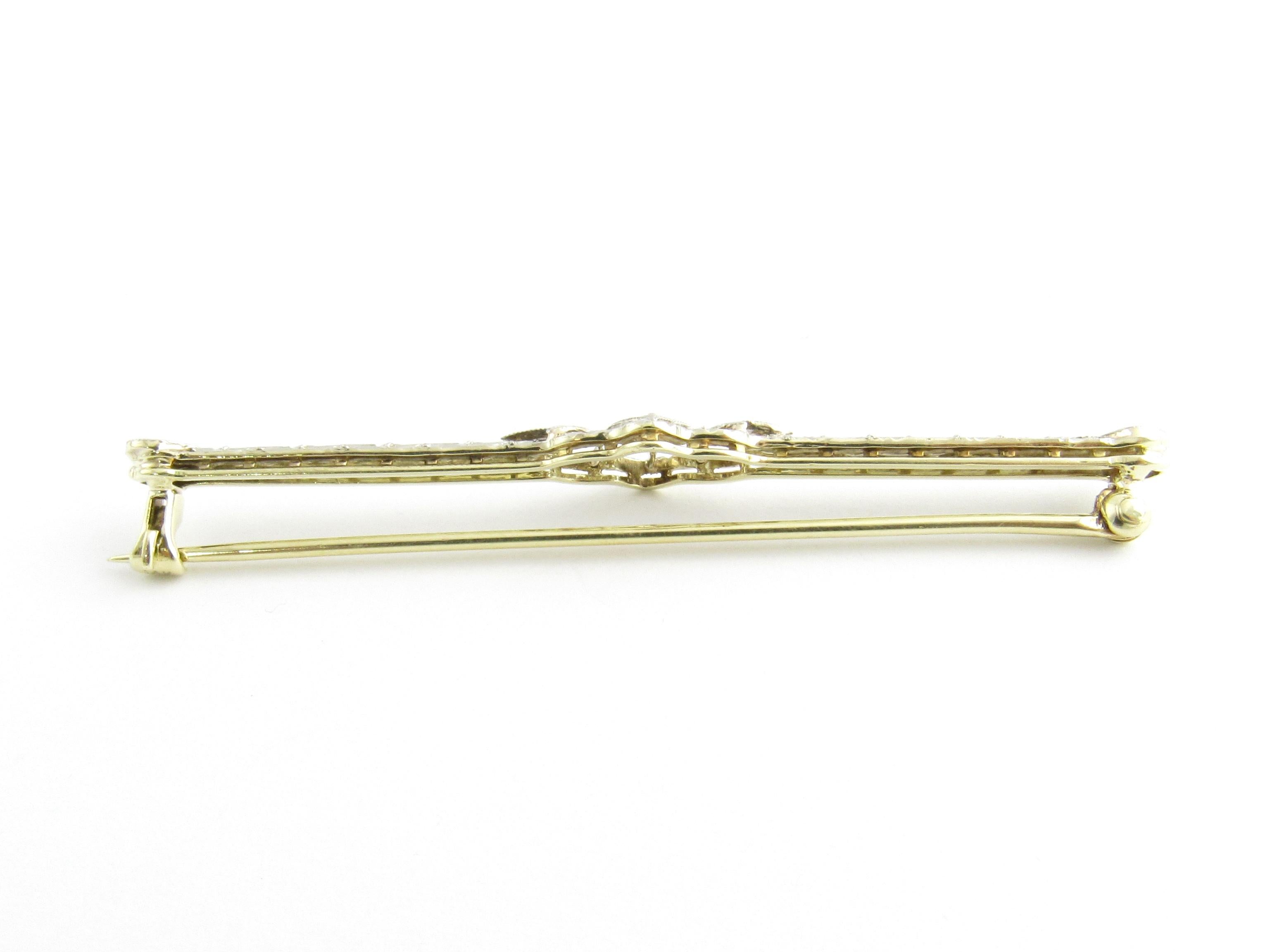 Round Cut 14 Karat White and Yellow Gold and Diamond Bar Pin For Sale
