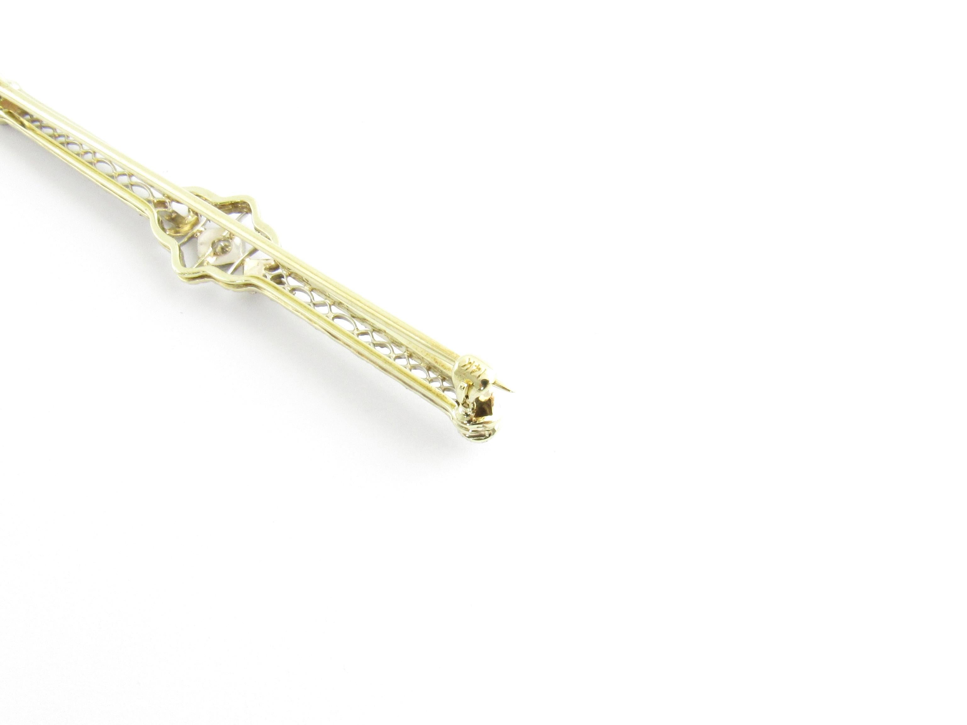 Women's 14 Karat White and Yellow Gold and Diamond Bar Pin For Sale