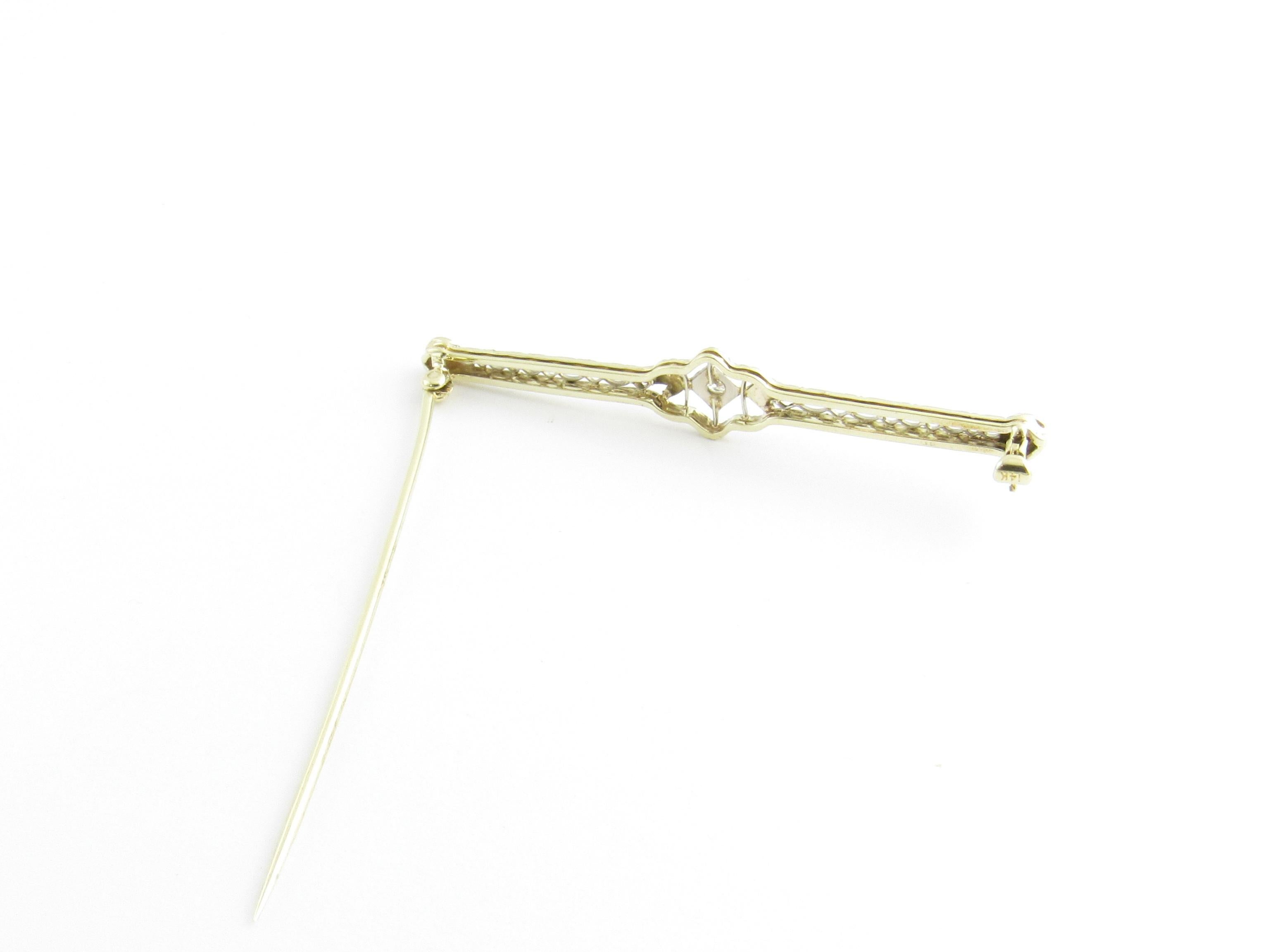 14 Karat White and Yellow Gold and Diamond Bar Pin For Sale 1