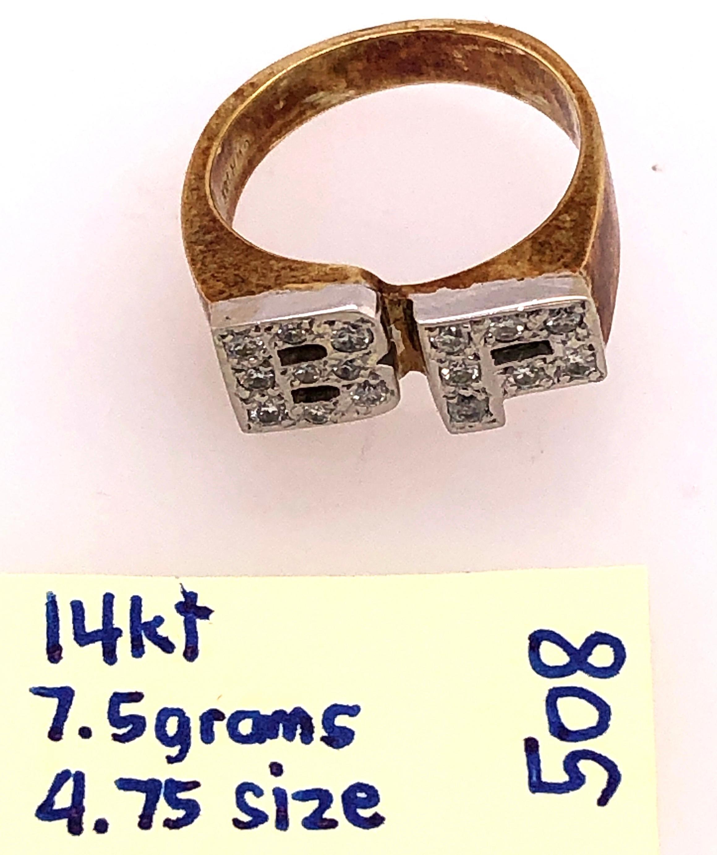 14 Karat White and Yellow Gold and Diamond BP Initial Ring In Good Condition In Stamford, CT