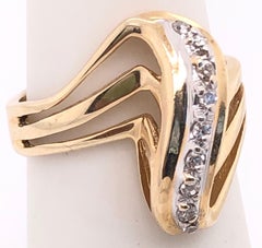 14 Karat White and Yellow Gold and Diamond Freeform Contemporary Ring