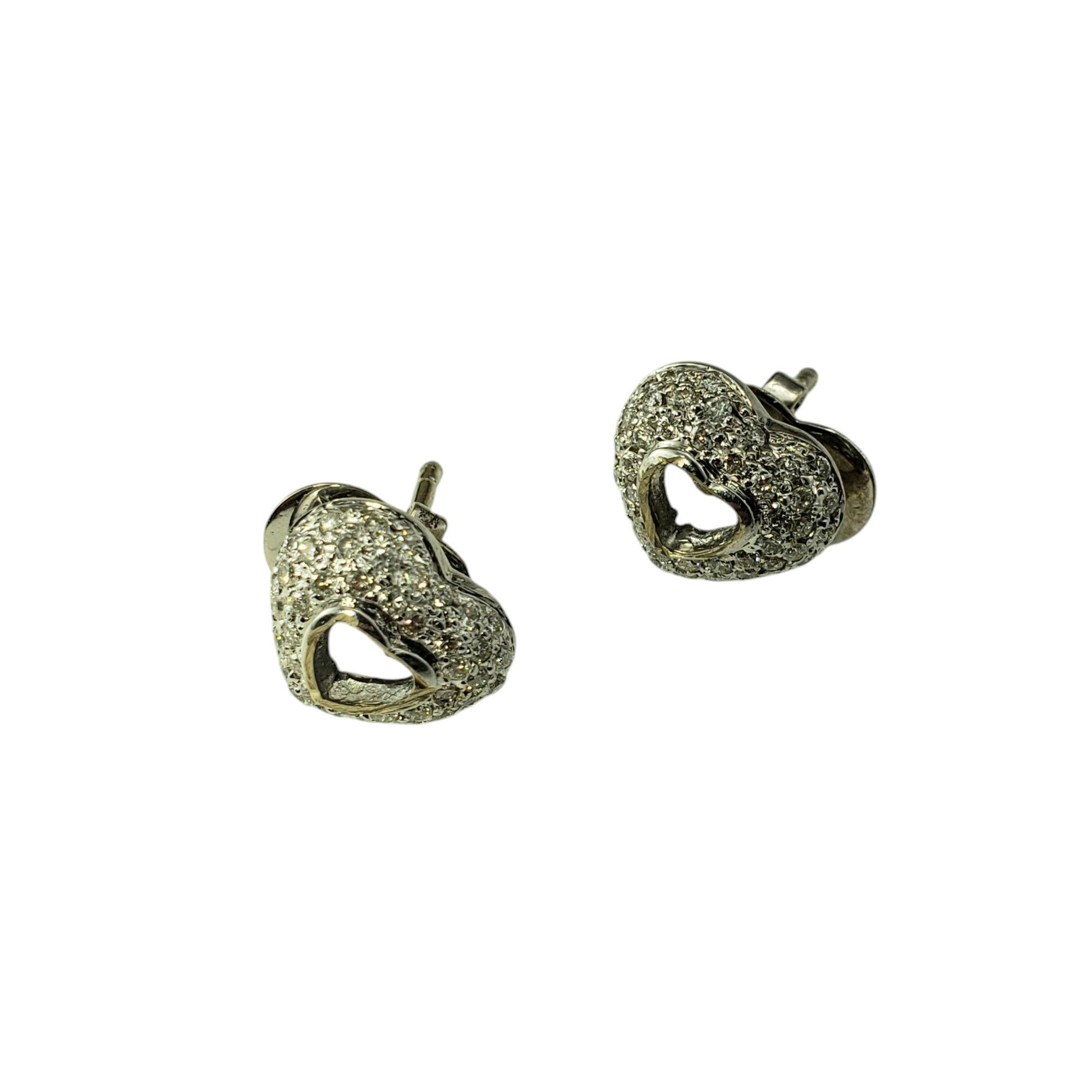 Contemporary 14 Karat White and Yellow Gold and Diamond Heart Stud Earrings #20951 For Sale