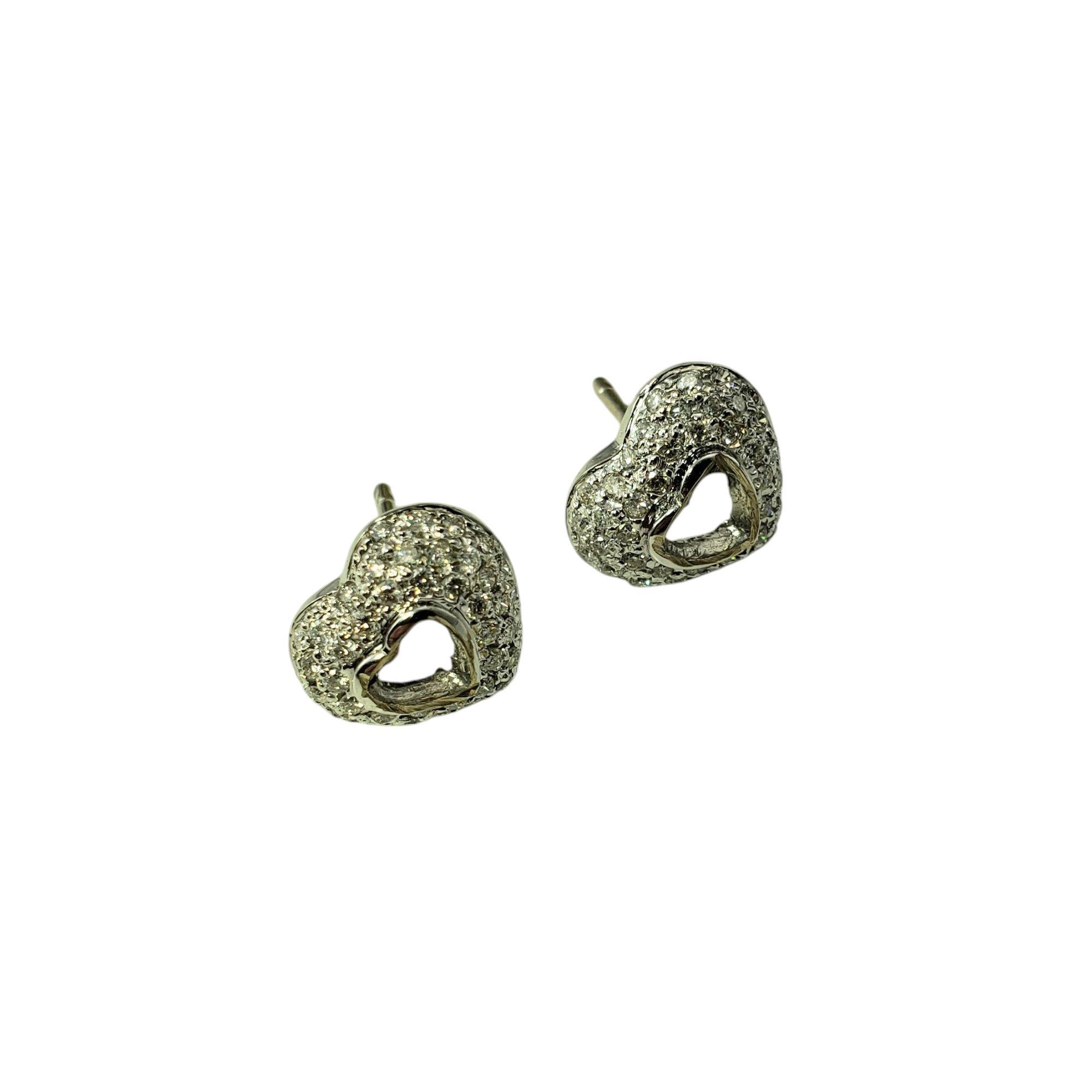 Brilliant Cut 14 Karat White and Yellow Gold and Diamond Heart Stud Earrings #20951 For Sale