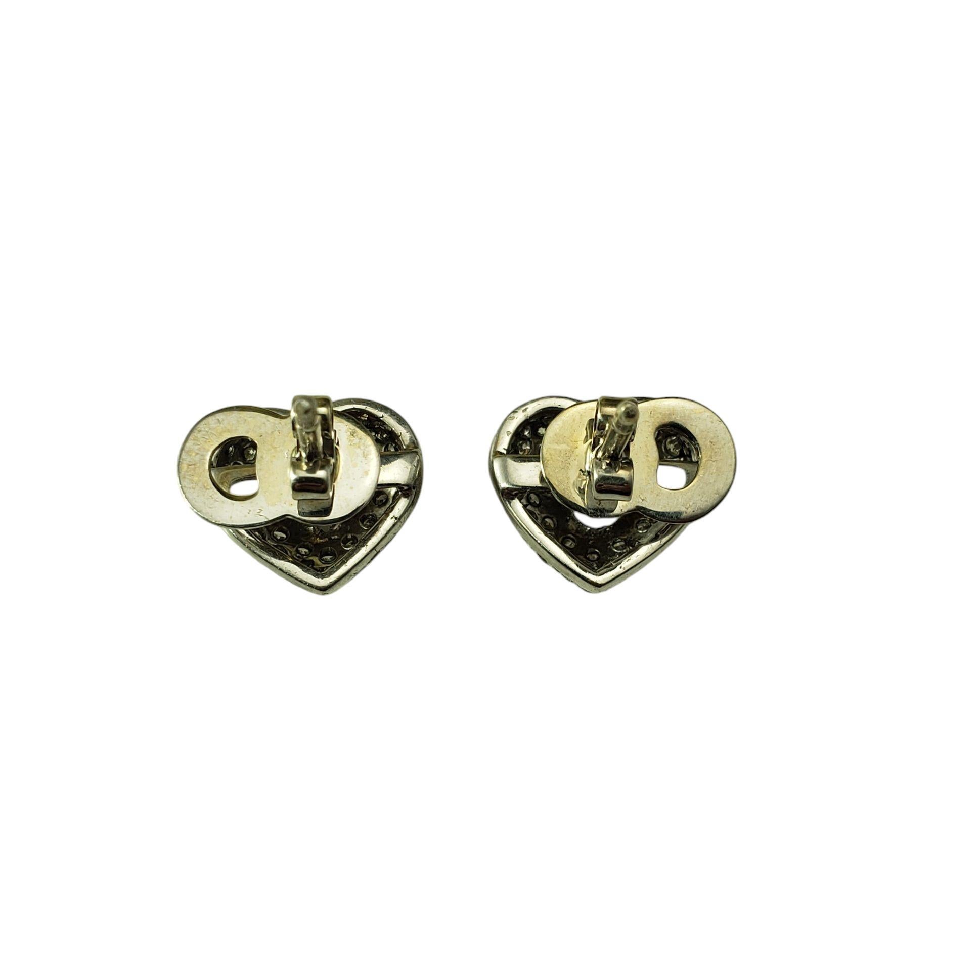 14 Karat White and Yellow Gold and Diamond Heart Stud Earrings #20951 In Good Condition For Sale In Washington Depot, CT