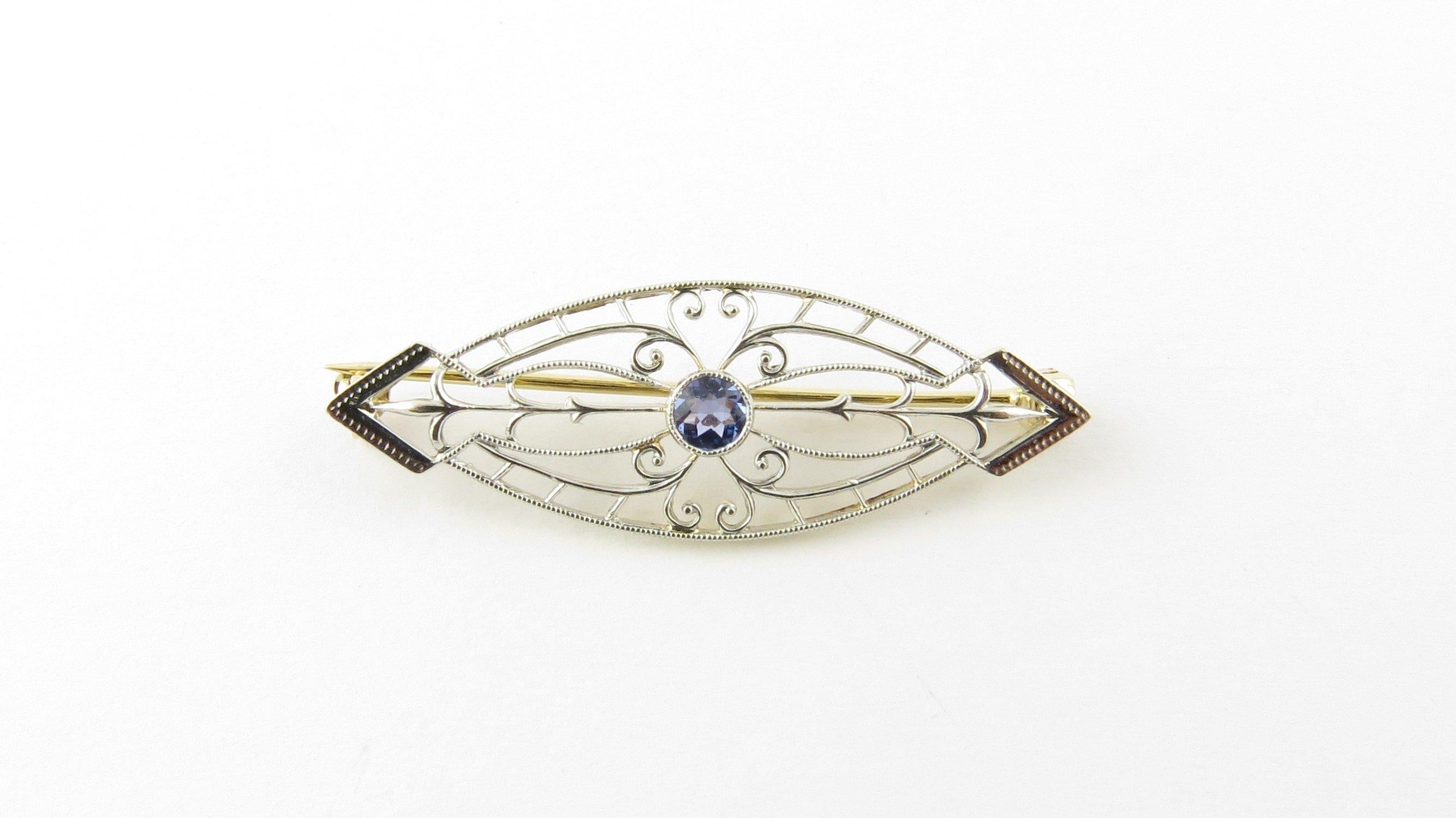 14 Karat White and Yellow Gold and Sapphire Brooch or Pin In Good Condition In Washington Depot, CT