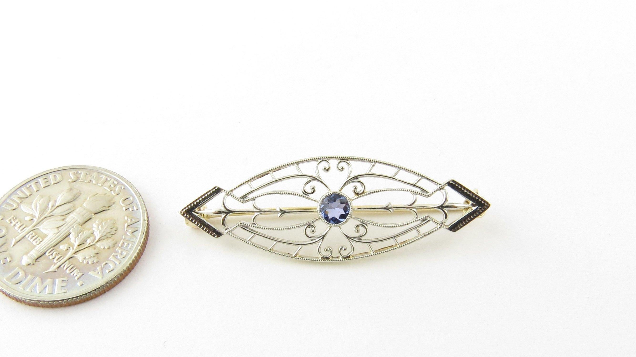 14 Karat White and Yellow Gold and Sapphire Brooch or Pin 1