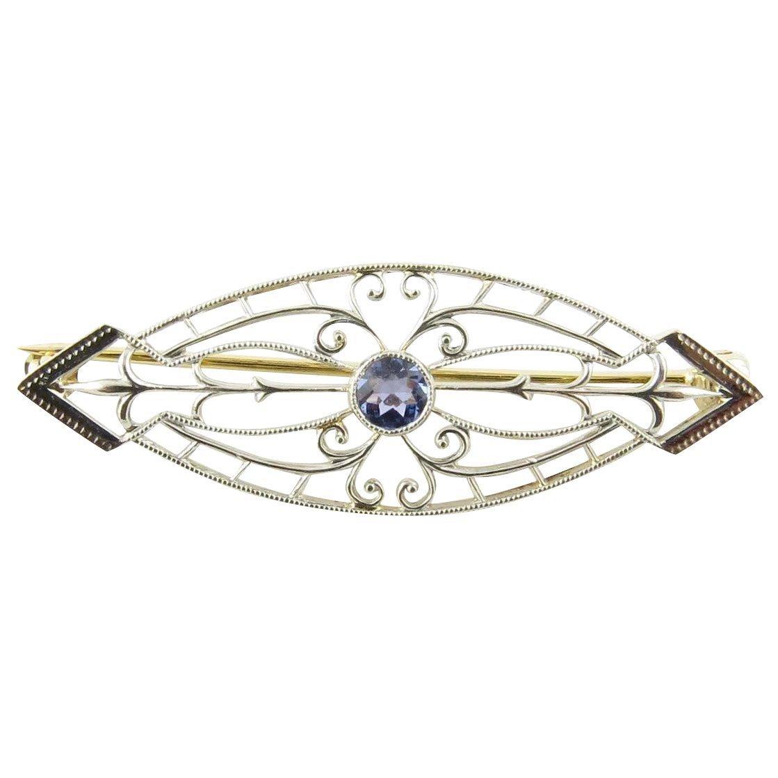 14 Karat White and Yellow Gold and Sapphire Brooch or Pin 2