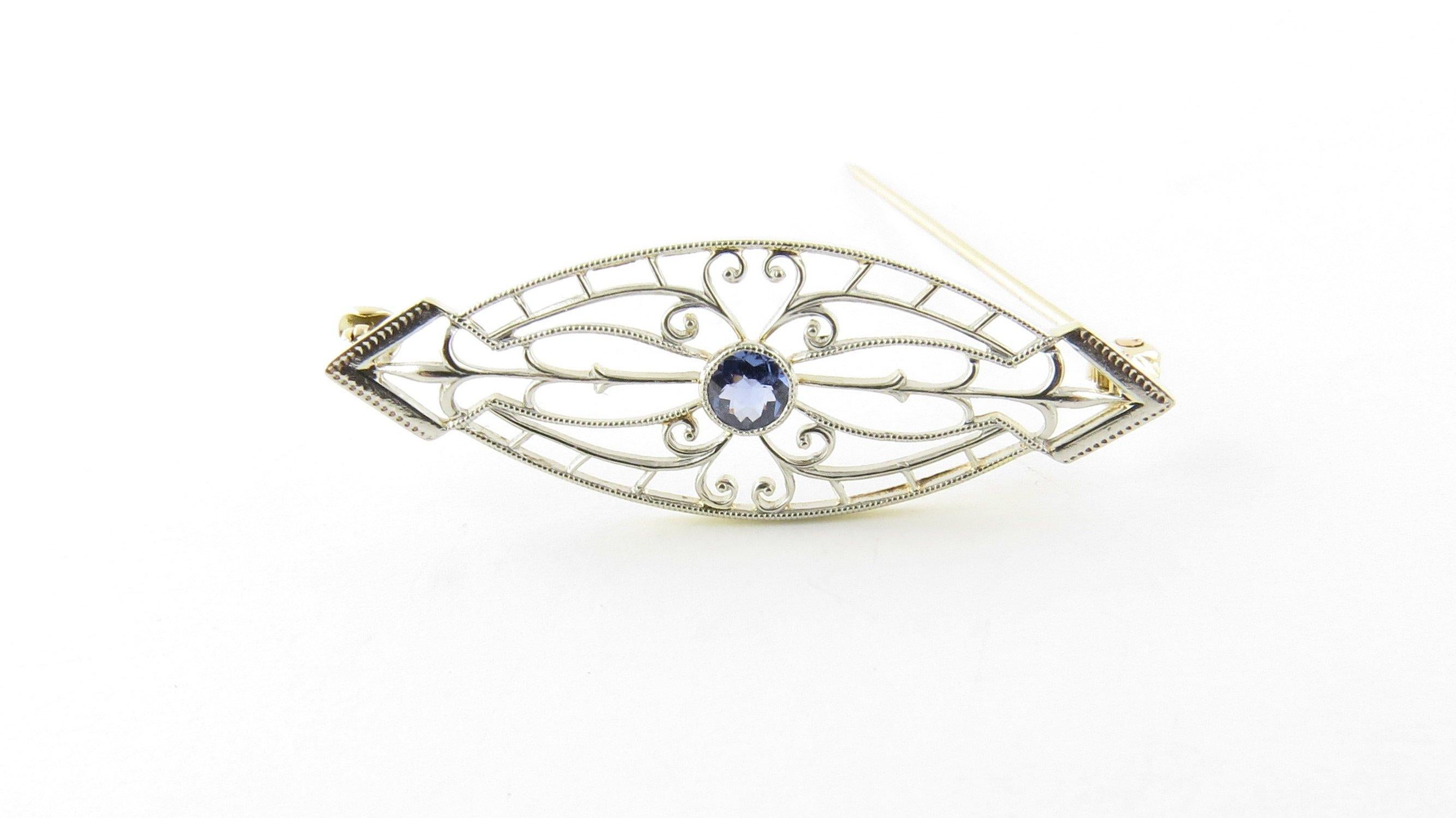 14 Karat White and Yellow Gold and Sapphire Brooch or Pin 3