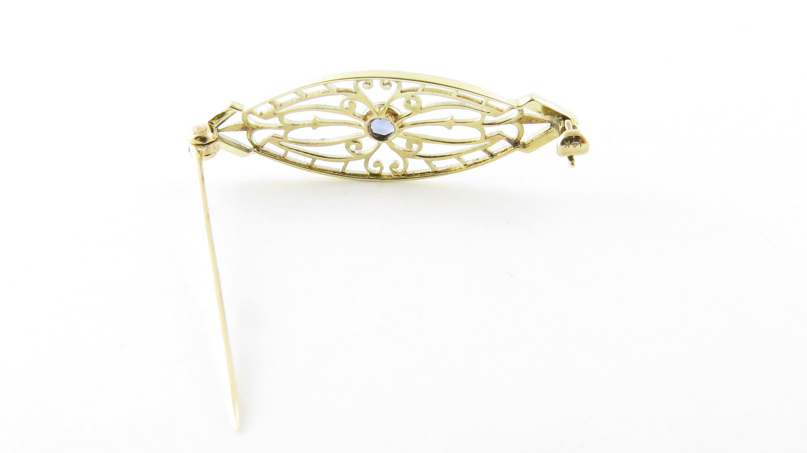 14 Karat White and Yellow Gold and Sapphire Brooch or Pin 4
